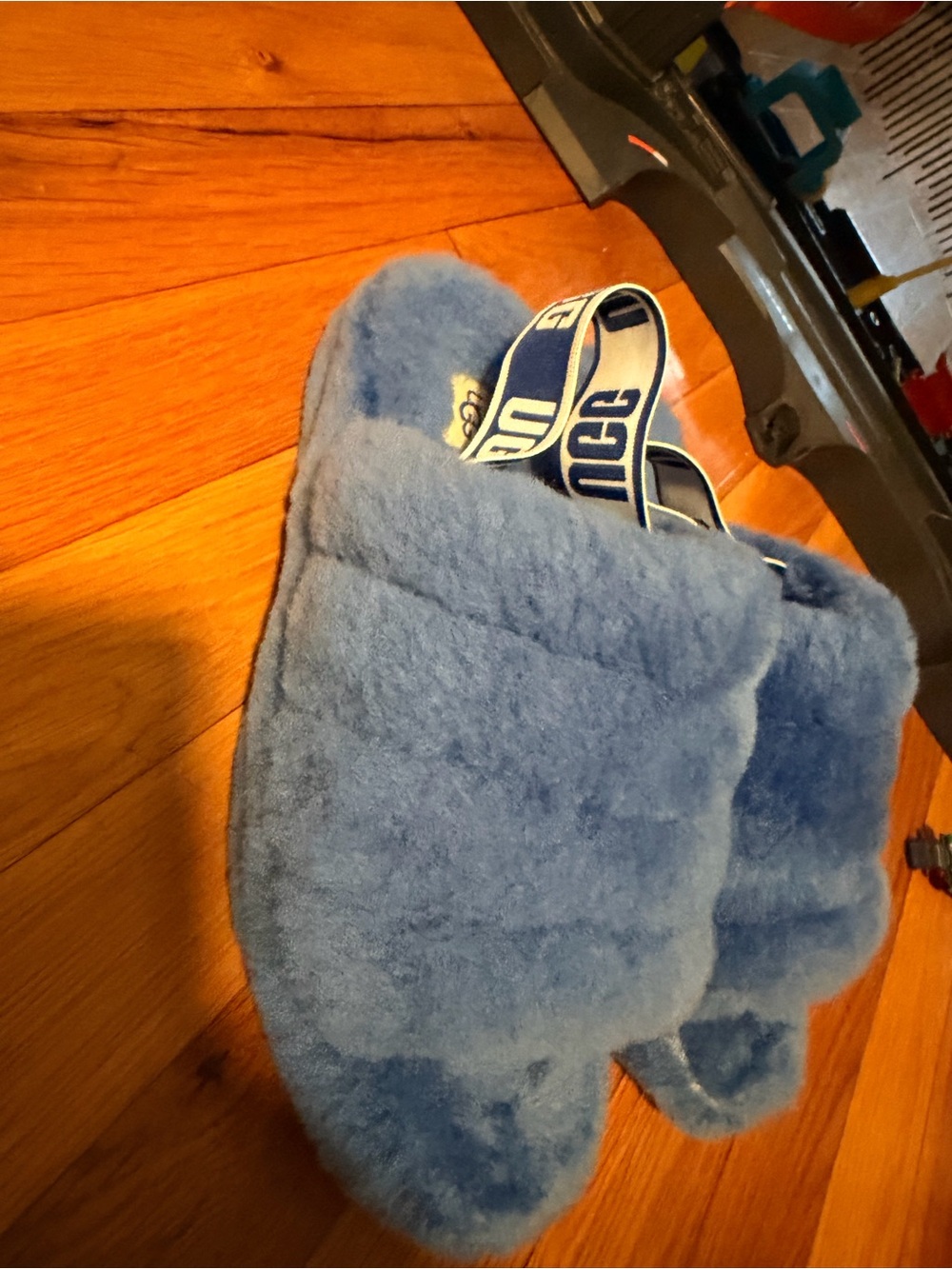 UGG Light Blue Fuzzy Slide Slippers - Picture 2 of 7